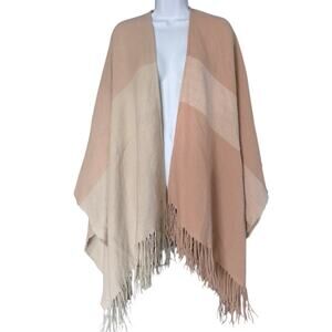 Soia & Kyo Colorblock Fringe Poncho Shawl Wrap Beige Blush One Size NEW